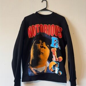 Y2K Biggie Men’s Black All Over Print Crrw Neck Sweatshirt HipHop L
